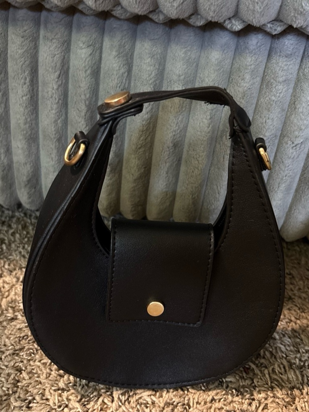 Scoop Mini Women’s Black Crescent Handle Bag with Gold Hardware